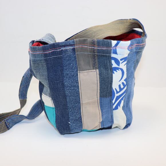 Handmade Patchwork Crossbody Tote Bag Denim Quilted Boho - Picture 1 of 5